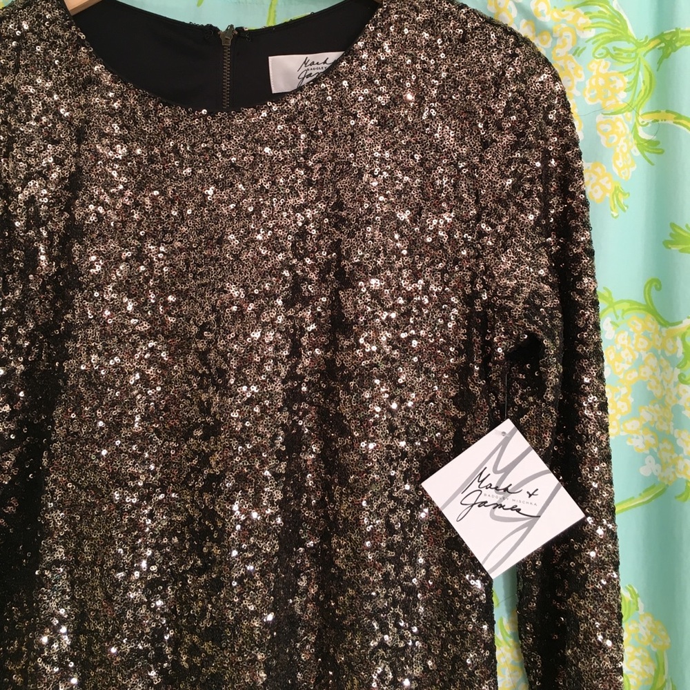 Mark & James Badgley Mischka bronze sequin dress